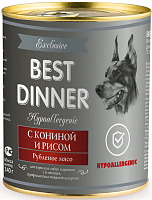 Best Dinner Exclusive Hypoallergenic Влажный корм для собак при пищевой аллергии, рубленое мясо, Конина и Рис