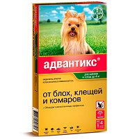 Bayer Адвантикс Капли от блох, клещей и комаров для собак до 4кг (4 пипетки)