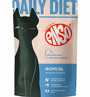 ENSO DAILY DIET Влажный корм для кошек, для здоровья кожи и красоты шерсти, кусочки в соусе с форелью