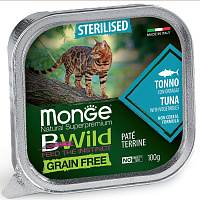 Monge Cat BWild Grain Free Влажный корм для стерилизованных кошек, ламистер, Тунец и Овощи