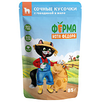 Мнямс Ферма кота Фёдора Влажный корм для кошек, Говядина сочные кусочки в желе
