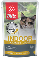 Blitz Classic Indoor Sterilised Cat Влажный корм для стерилизованных кошек, нежные кусочки в соусе, Курица и Тыква